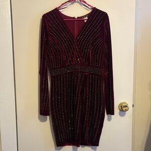 Elegant Venus Burgundy Rhinestone Studded Dress Women’s Large